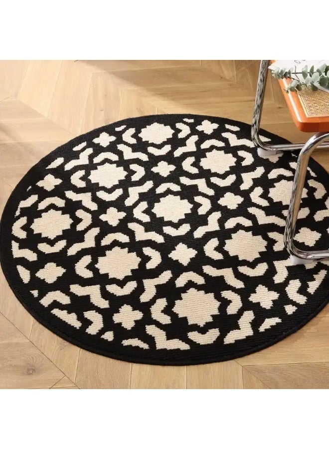 1pc French-Style Round Decorative Rug, 100*100cm, Vintage Black And White Design, Light Luxury Artistic Geometric Pattern, Enhances Home Style, Comfortable Underfoot, Slip-Resistant And Durable - Image 2